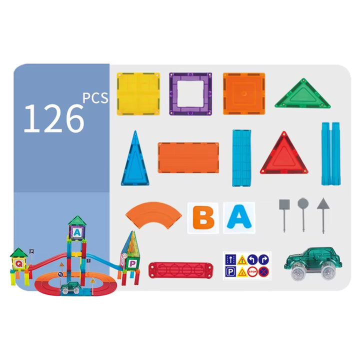 Magnetic Car Racing Track Set - 126 pcs