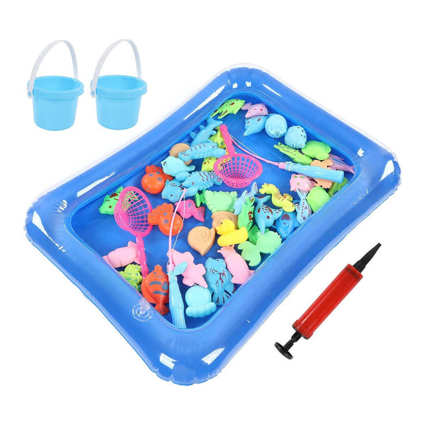 Magnetic fishing game set with inflatable pool and buckets