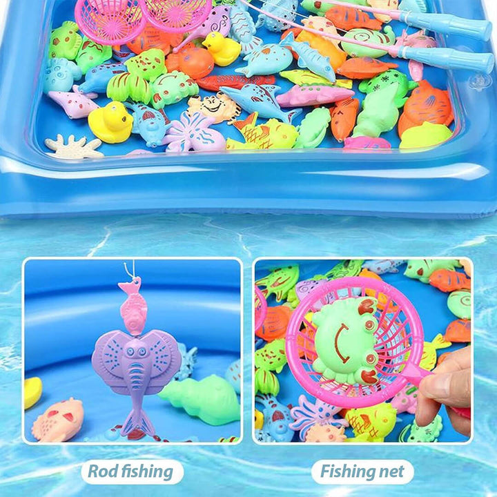 Portable fishing game for kids with baskets and inflator