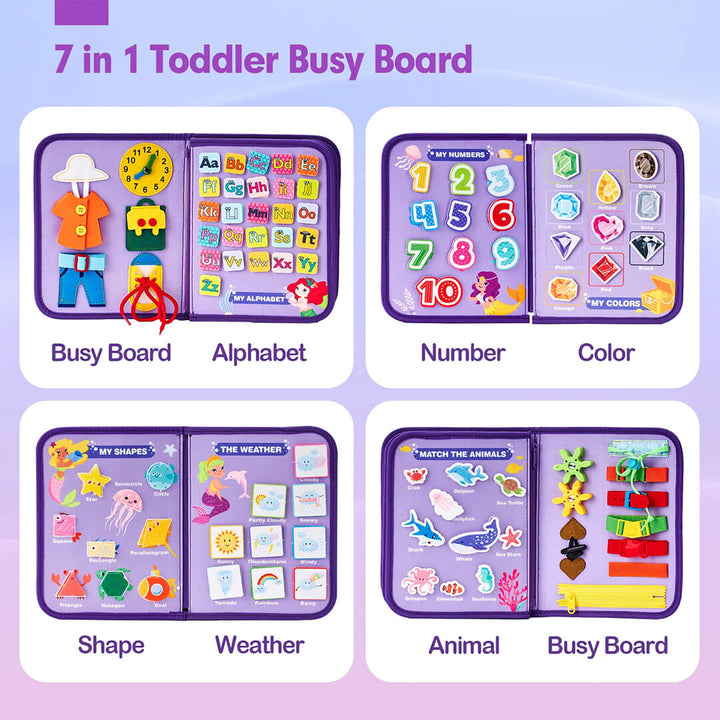 Interior view of alphabet learning section on purple felt activity board
