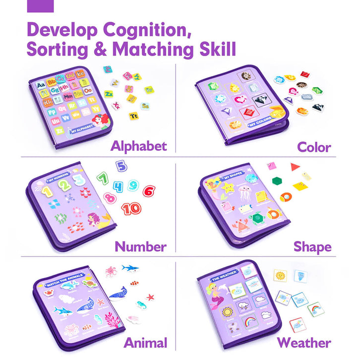 Purple Double-sided Montessori busy board for developing cognition, sorting and matching skill