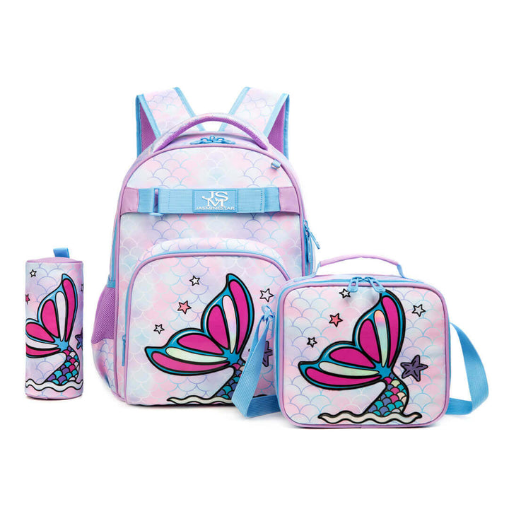 3-in-1 Pink Mermaid Pattern Backpack Set