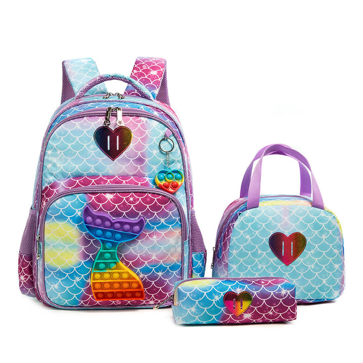 Mermaid Colorful Pop-It Backpack - 3 pieces Set