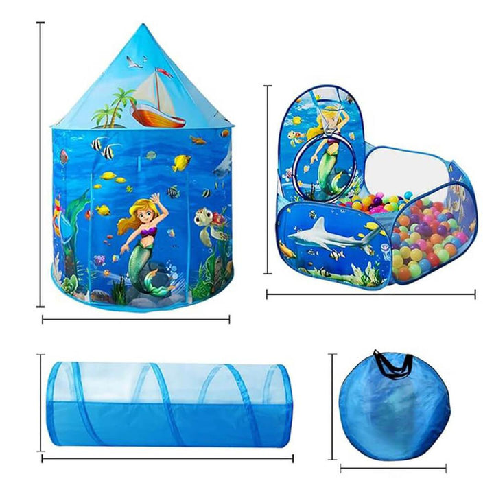 Portable Foldable 3 in 1 Kids Tent - Mermaid Theme