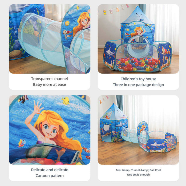 Portable Foldable 3 in 1 Kids Tent - Mermaid Theme