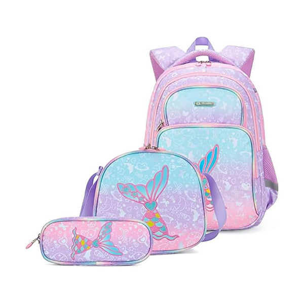 Mermaid print school backpack set for girls ages 5–10