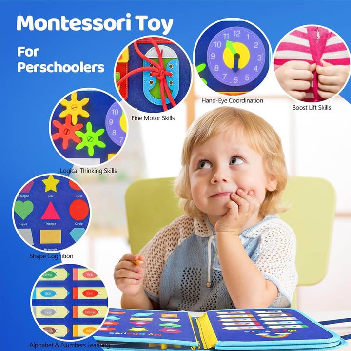 Montessori toddler activity board for car and airplane travel