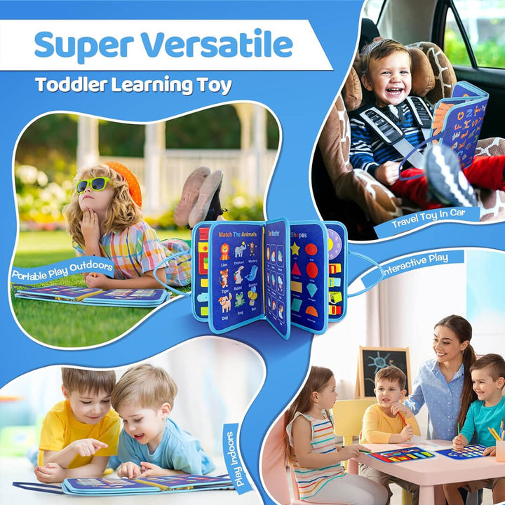 Sensory busy board with alphabet, numbers, and weather icons