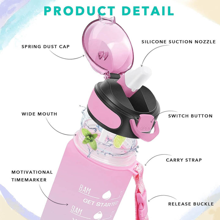 student water bottle with leakproof lid and built-in straw