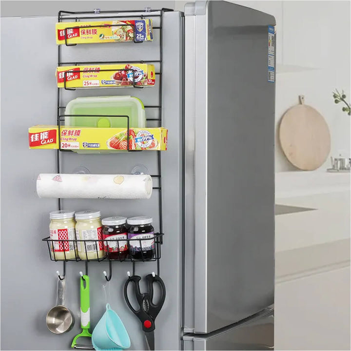Space-saving black kitchen organizer for fridge and cabinet sidewall​