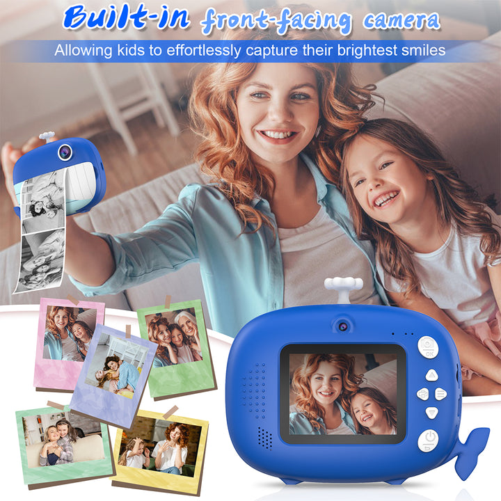 Navy Whale Instant Print Camera – 32GB & 6 Rolls Ink-Free
