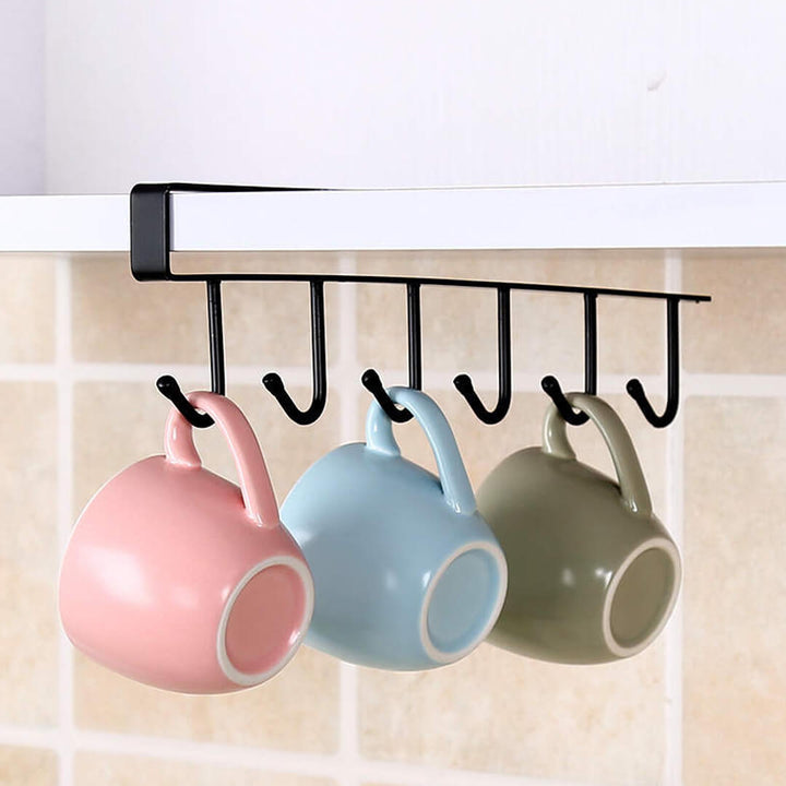 Metal under shelf hook rack for cups, black