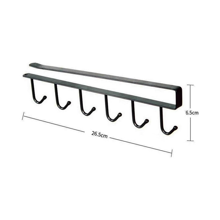 Black metal hook rack with dimensions 