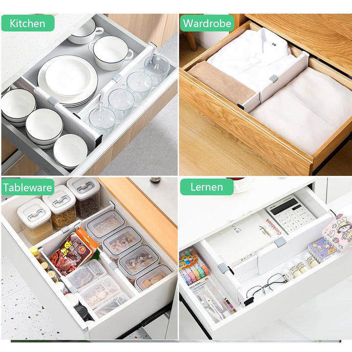 Expandable drawer divider for kitchen utensils and clothes organization