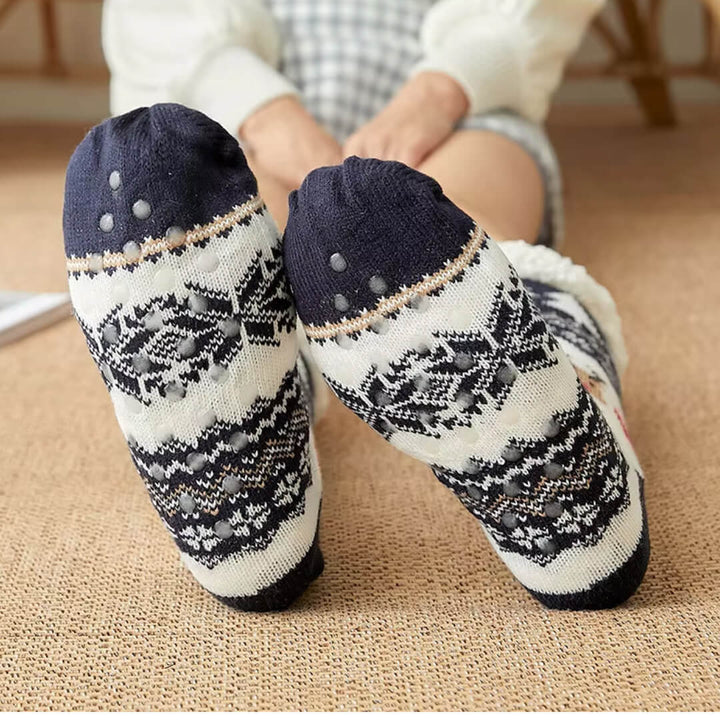 Non-Slip Warm Christmas Fleece Sleep Socks - navy