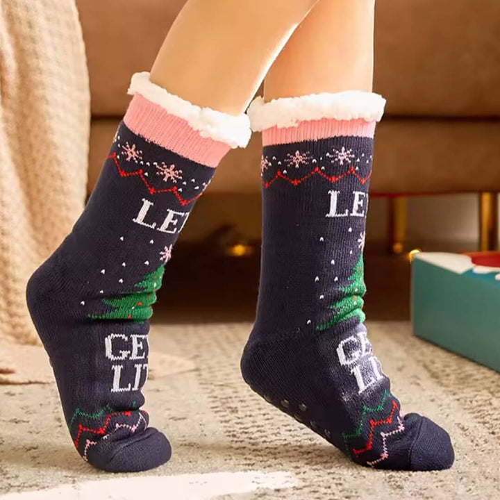 Non-Slip Warm Christmas Fleece Sleep Socks - Purple