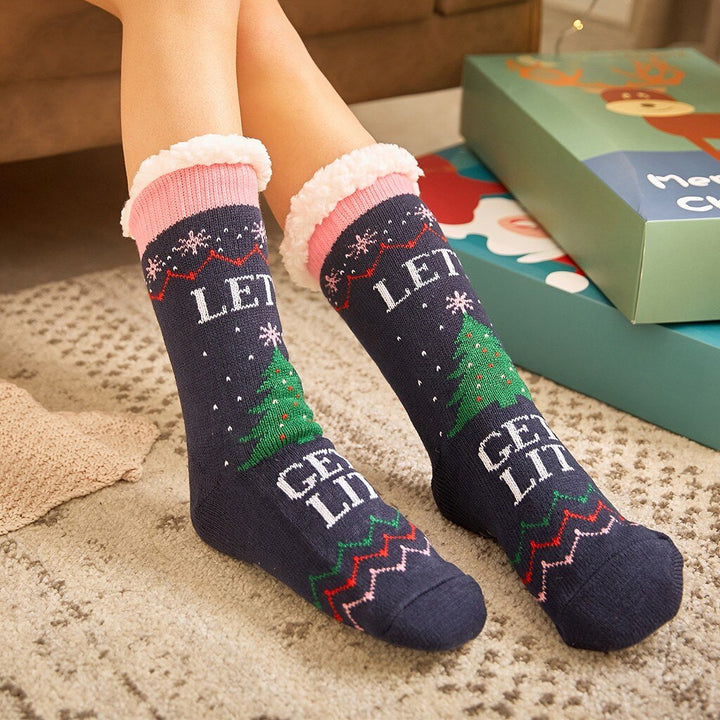 Non-Slip Warm Christmas Fleece Sleep Socks - Purple