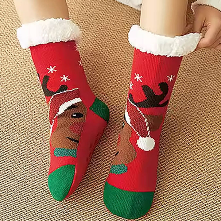 Non-Slip Warm Christmas Fleece Sleep Socks - Red Deer