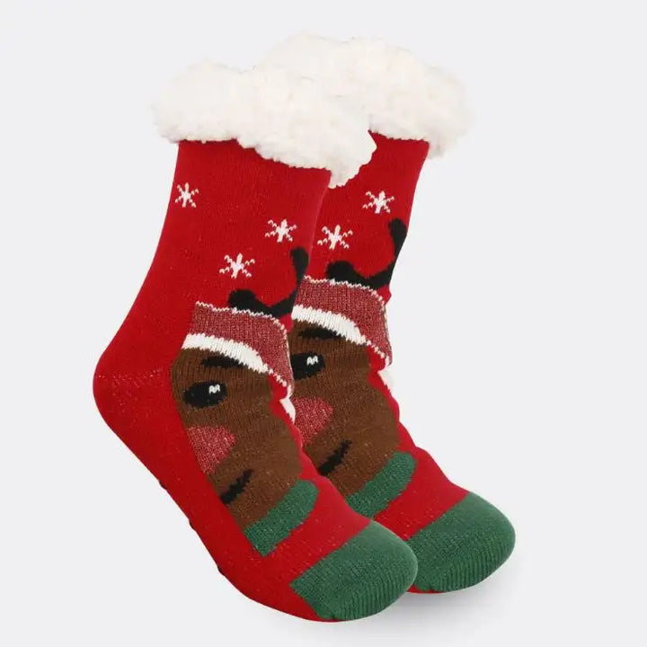 Non-Slip Warm Christmas Fleece Sleep Socks - Red Deer