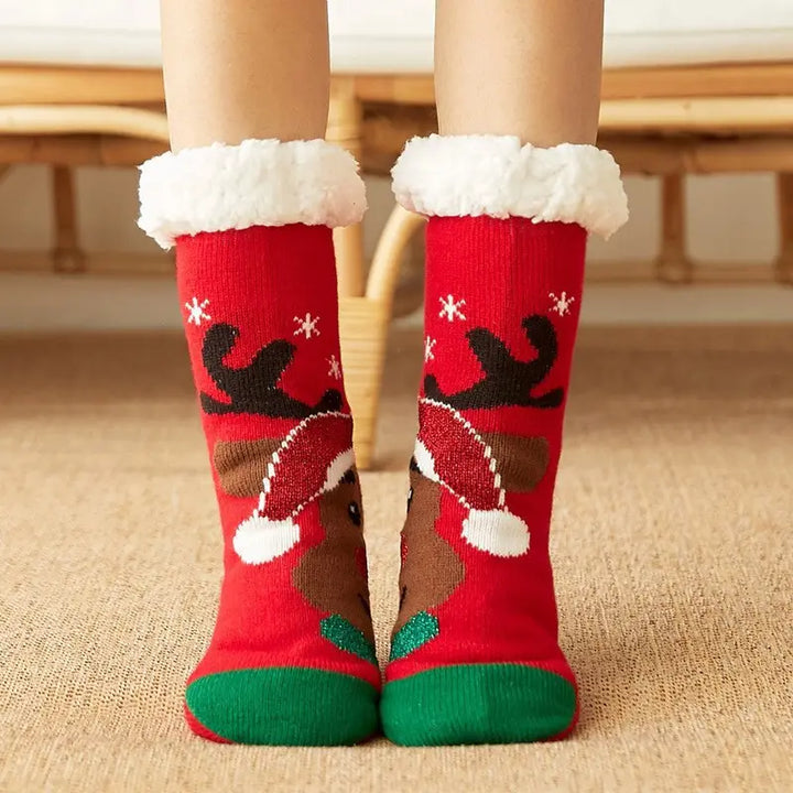 Non-Slip Warm Christmas Fleece Sleep Socks - Red Deer One size (35-42)