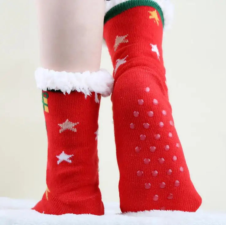Non-Slip Warm Christmas Fleece Sleep Socks - Red Deer