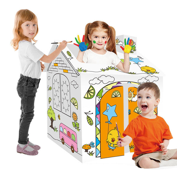 Kids Coloring Graffiti 3D Cardboard House Assembly