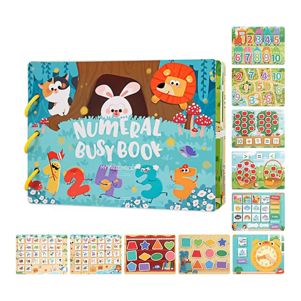 Preschool Learning Busy Book – Numbers, Clock & Shapes (Ages 2–5)