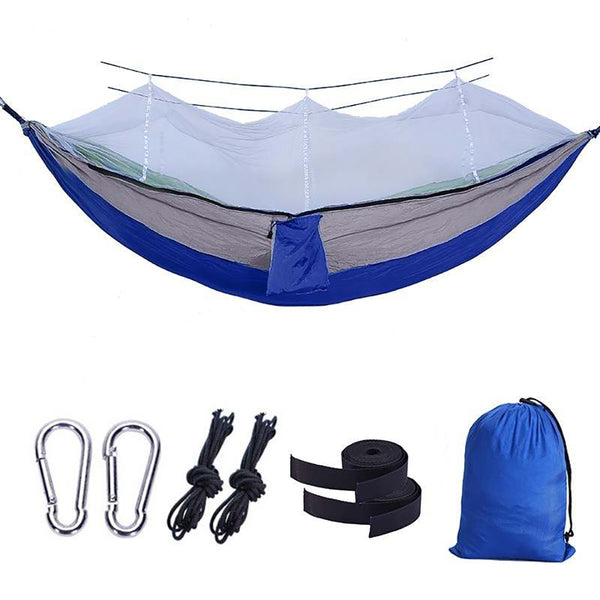 Nylon Parachute Camping Hammock with Mosquito Net Blue