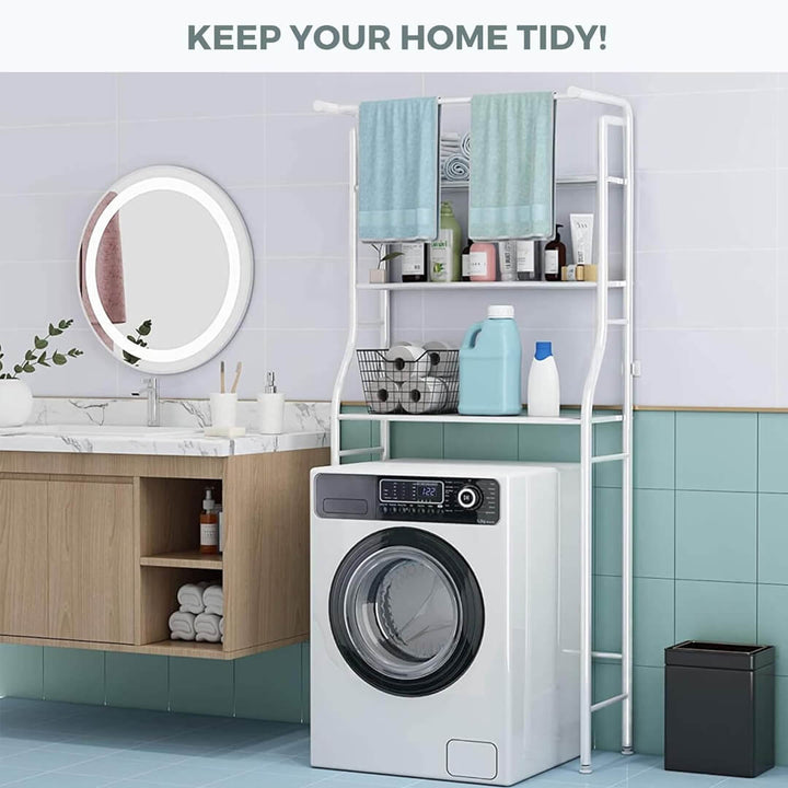 Sturdy above-washing-machine shelf organize