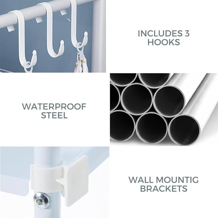 Bathroom and laundry area over washing machine rack storage solution