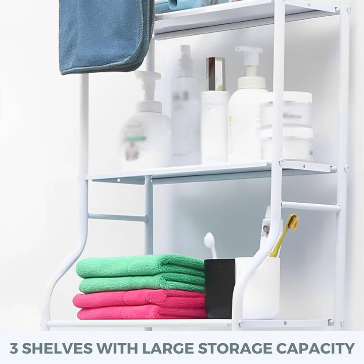 Over washing machine 3 metal shelves with large storage capacity