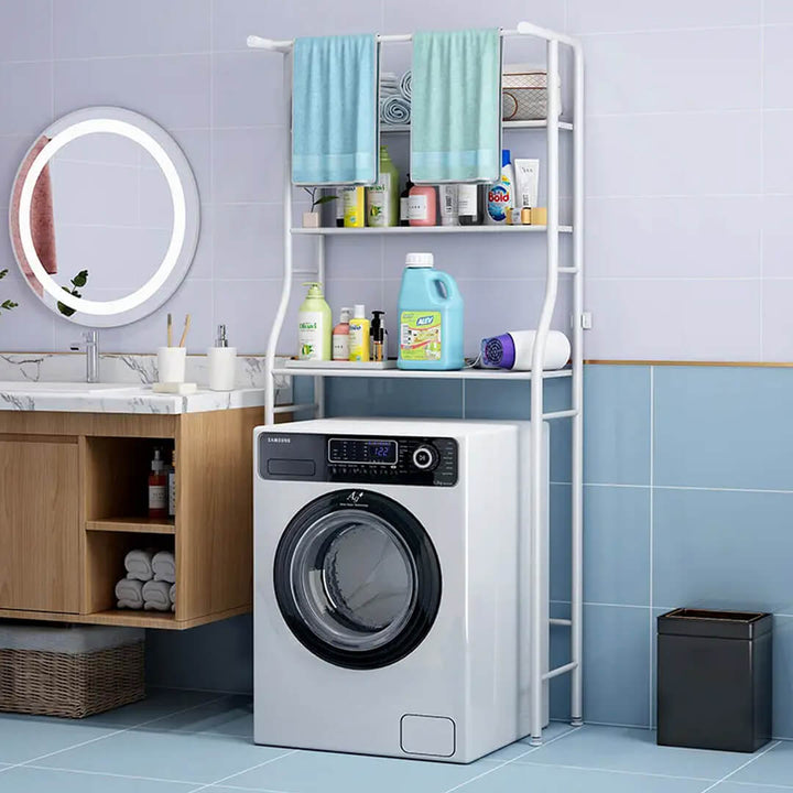 Space-saving rack above washing machine with three layers
