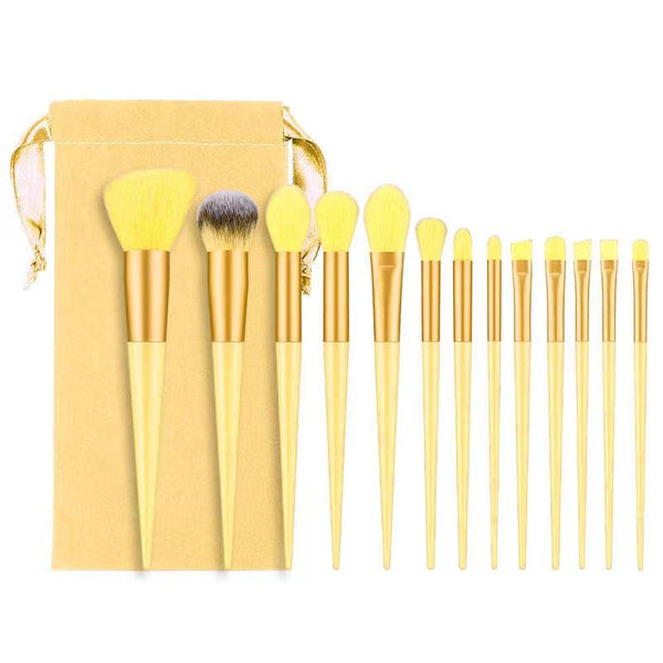 13 PCS Makeup Brush Set with Wooden Handles -  Yellow