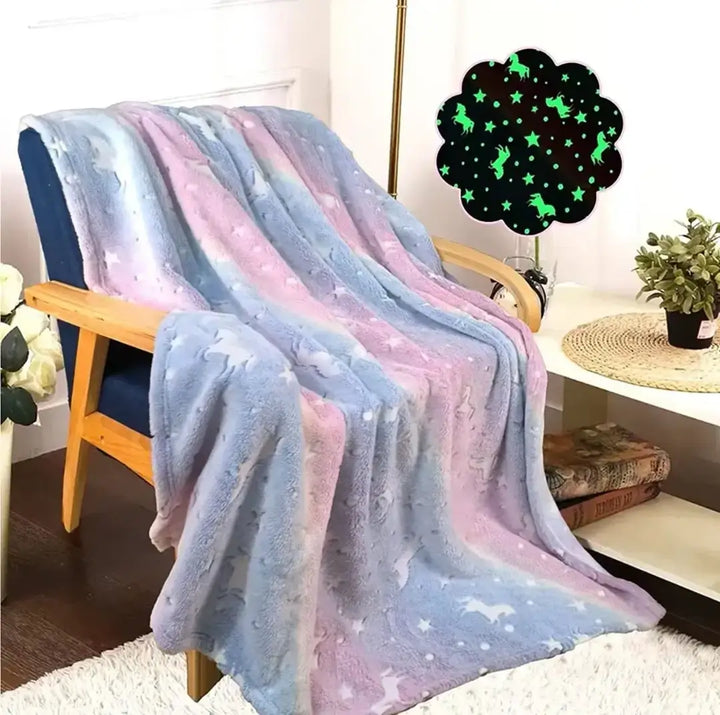 Pastel Rainbow Unicorn Glow in the Dark Fleece Blanket - 150 x 200 cm 1.5 * 2M