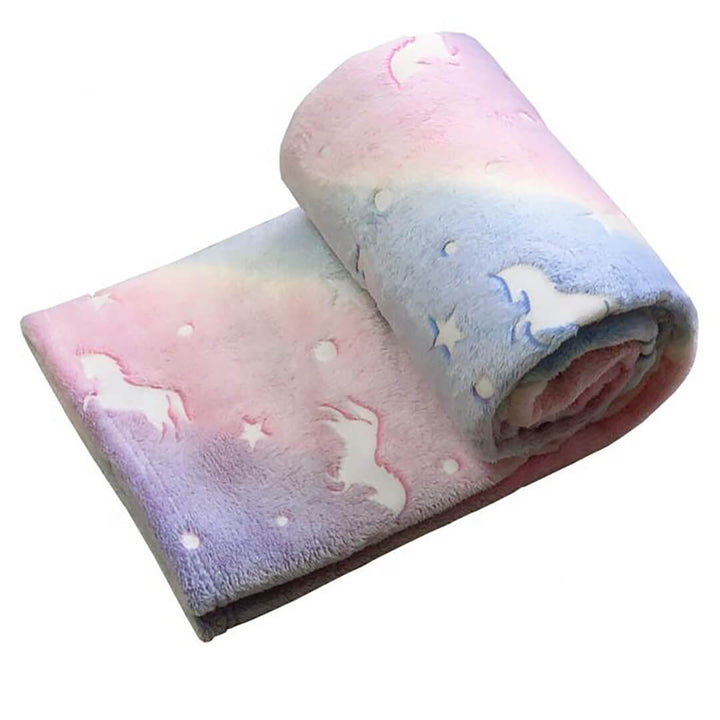 Pastel Rainbow Unicorn Glow in the Dark Fleece Blanket - 150 x 200 cm