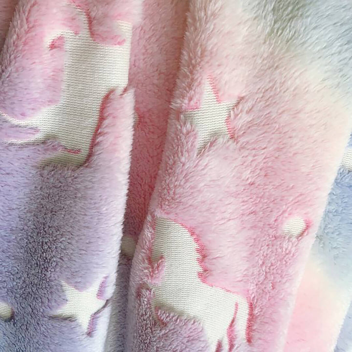 Pastel Rainbow Unicorn Glow in the Dark Fleece Blanket - 150 x 200 cm