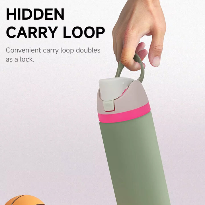 BPA-free 1l stainless straw water bottle with hidden carry loop