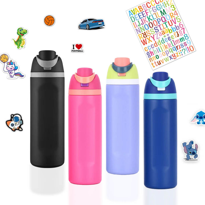 1l stainless straw water bottle with stickers, BPA-free
