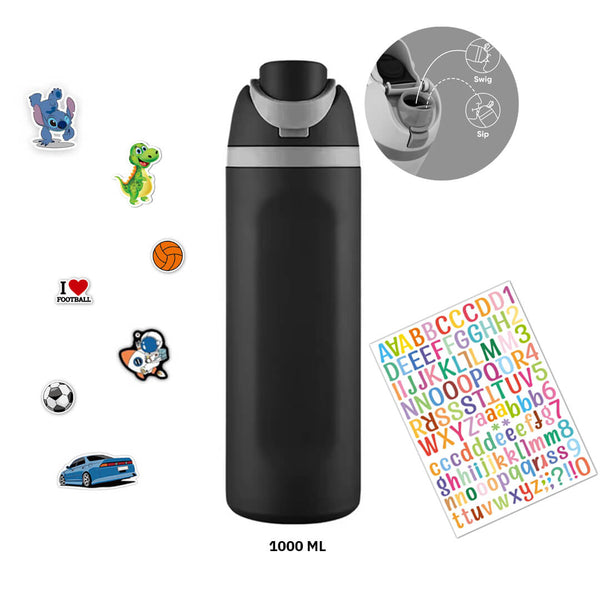 1000ml Stainless Steel Water Bottle with Straw & Name Stickers