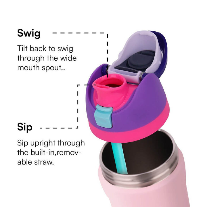 1l stainless straw water bottle with swig & sip features