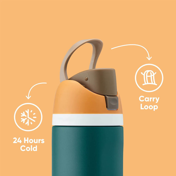 1l stainless straw water bottle with carry loop, hold cold water
