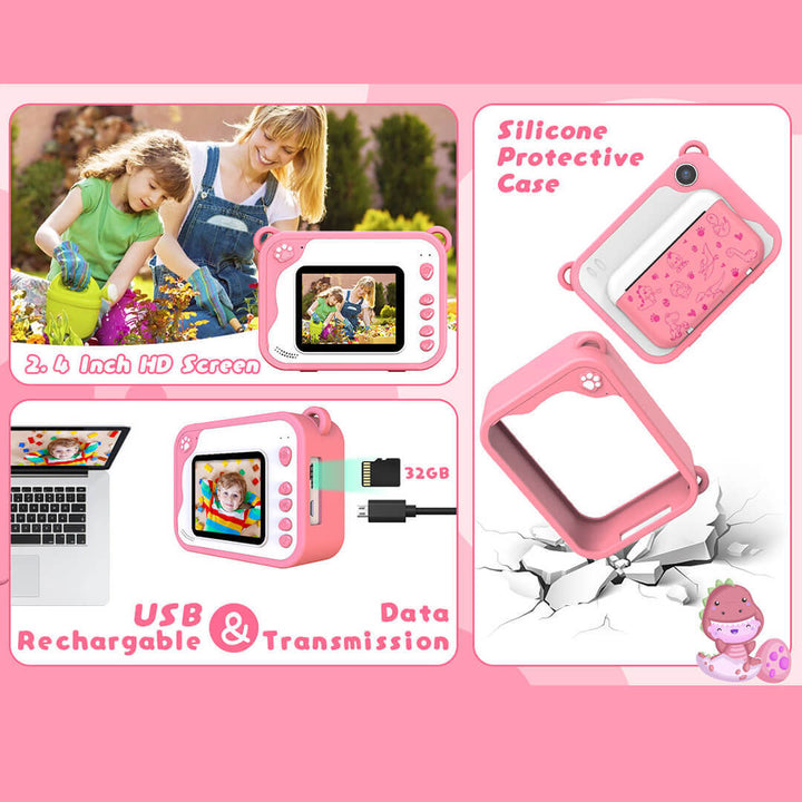 Kids instant print camera with silicone protective case