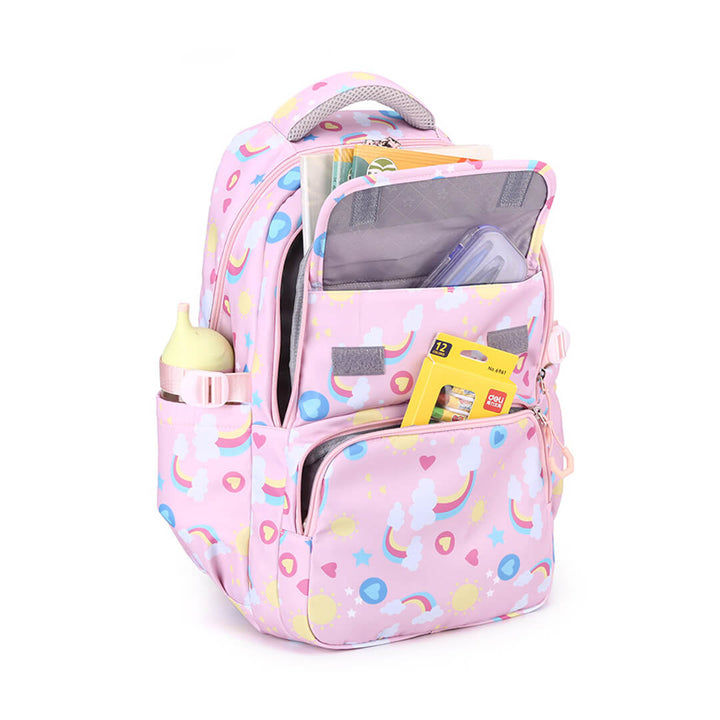 Lightweight pink raimbow school backpack for girls with compartments