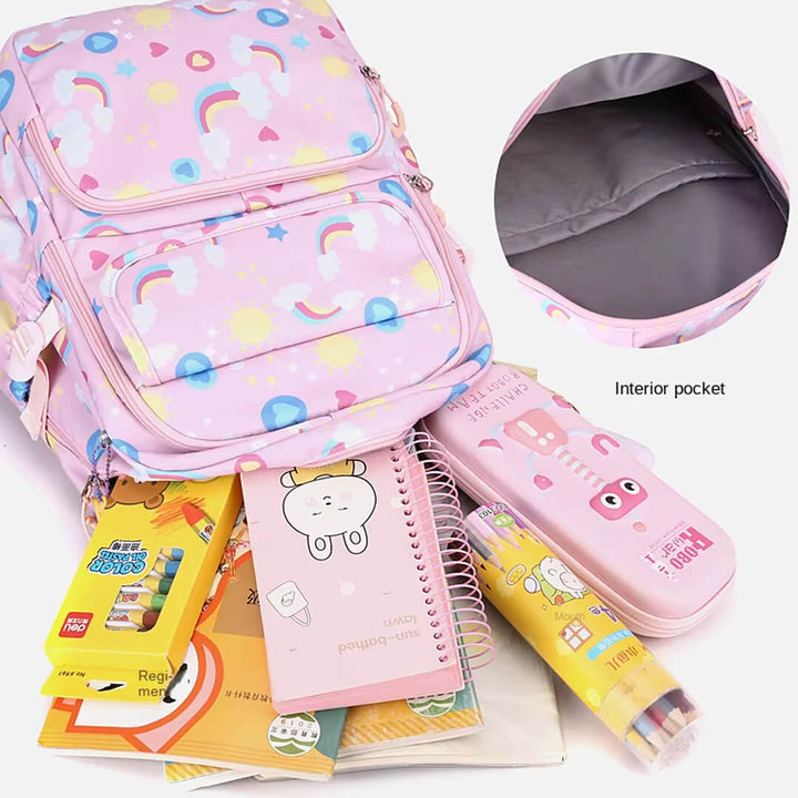 Stylish rainbow backpack for girls aged 8 to 11 with multi compartments