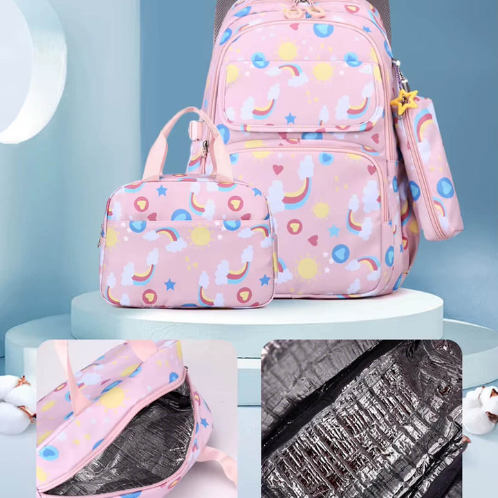 Girls pastel rainbow backpack with matching insulated  lunch bag