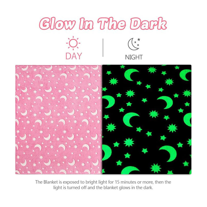 Pink Stars & Moon Glow-in-the-Dark Plush Blanket – 150 x 200 cm