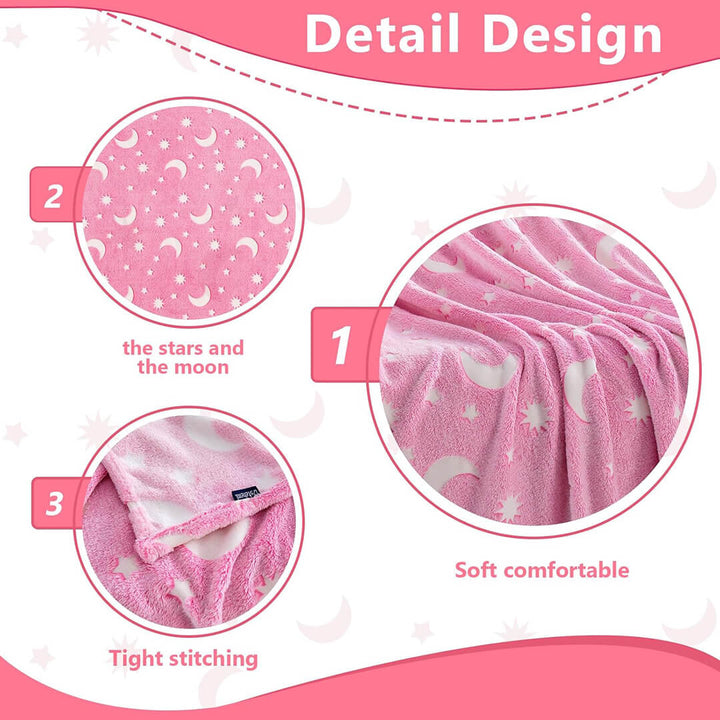 Pink Stars & Moon Glow-in-the-Dark Plush Blanket – 150 x 200 cm
