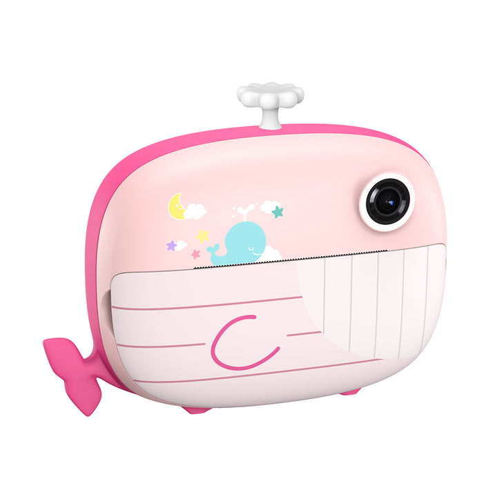 Pink Whale Instant Print Camera – 32GB & 6 Rolls Ink-Free