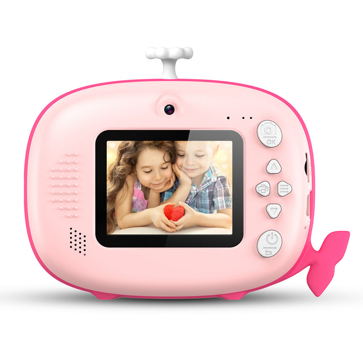 Pink Whale Instant Print Camera – 32GB & 6 Rolls Ink-Free