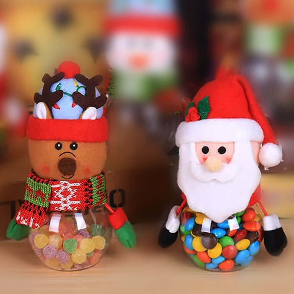 Plush Santa and reindeer candy jars holder for christmas treats